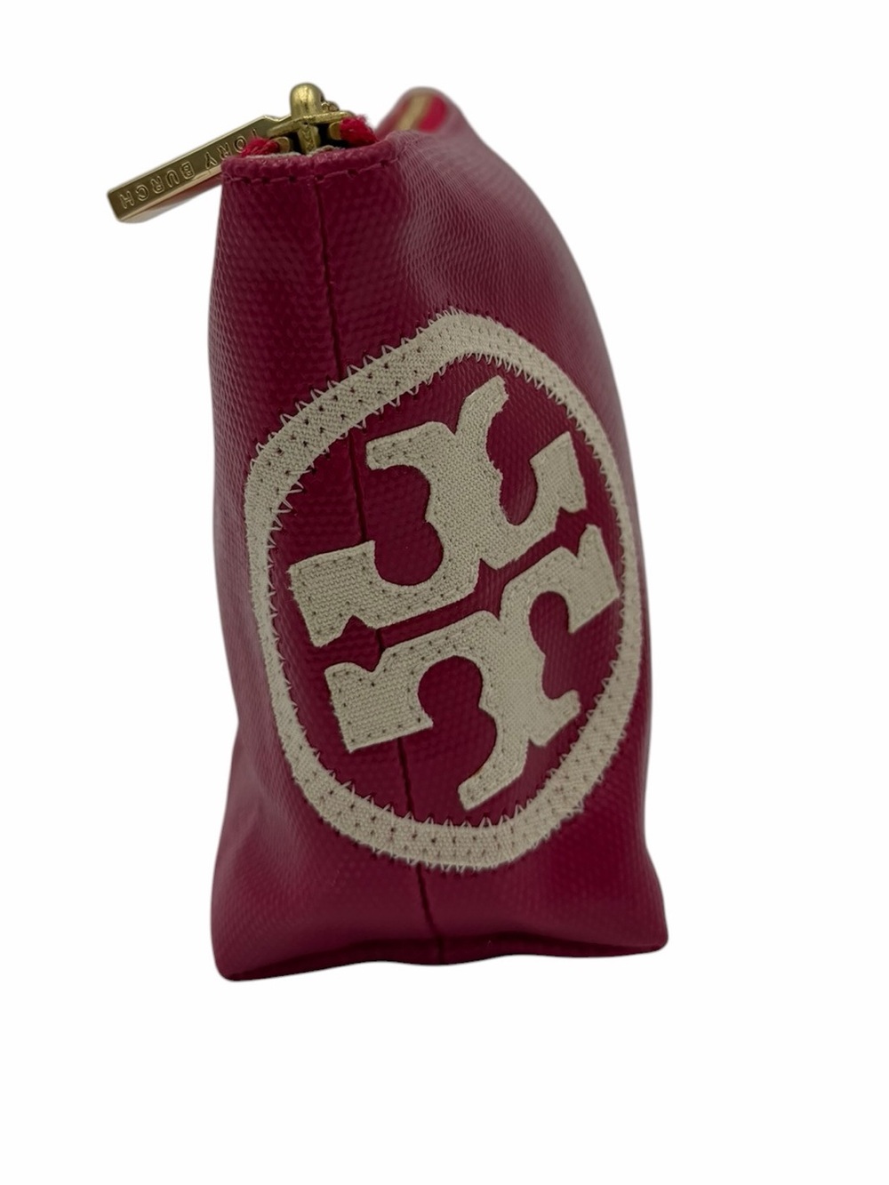 Tory Burch Pink Logo Cosmetic Pouch Makeup Bag Saffiano Leather - Picture 4 of 9